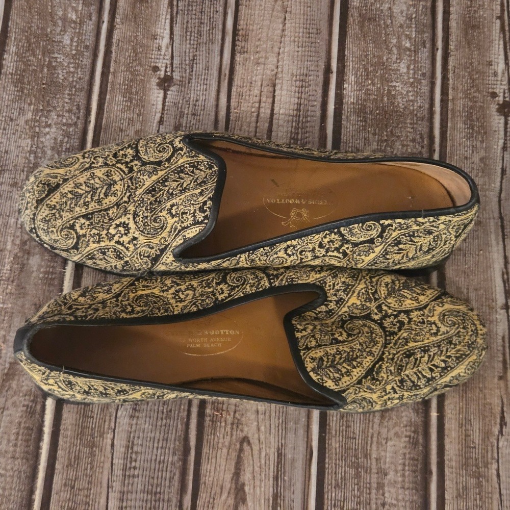 Sz 7.5 Womens Stubbs & Wootton Cream Black Paisley Tapestry Smoking Slippers - Picture 6 of 8